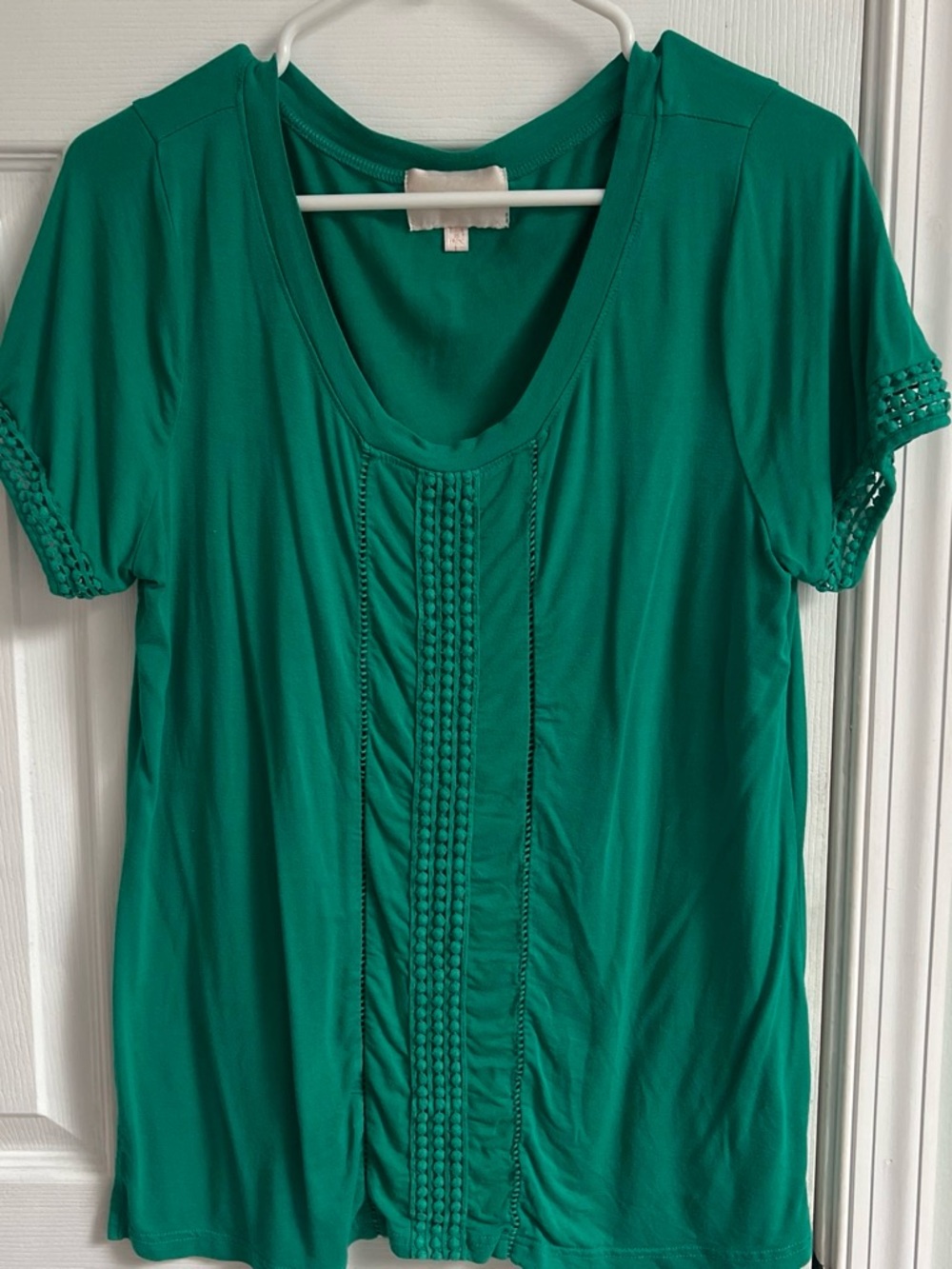 Skies Are Blue Emerald Scoop-Neck Tee with Crochet Trim